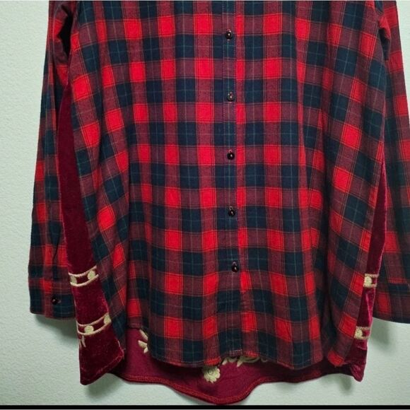 Paparazzi by Biz Embroidered Crushed Velvet Flannel Multi Media Tunic Top sz  XL - Picture 6 of 7